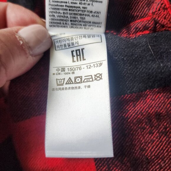 Gap Long Sleeve Flannel Red Buffalo Plaid Big Boys Size XL (12-13) - Picture 5 of 9